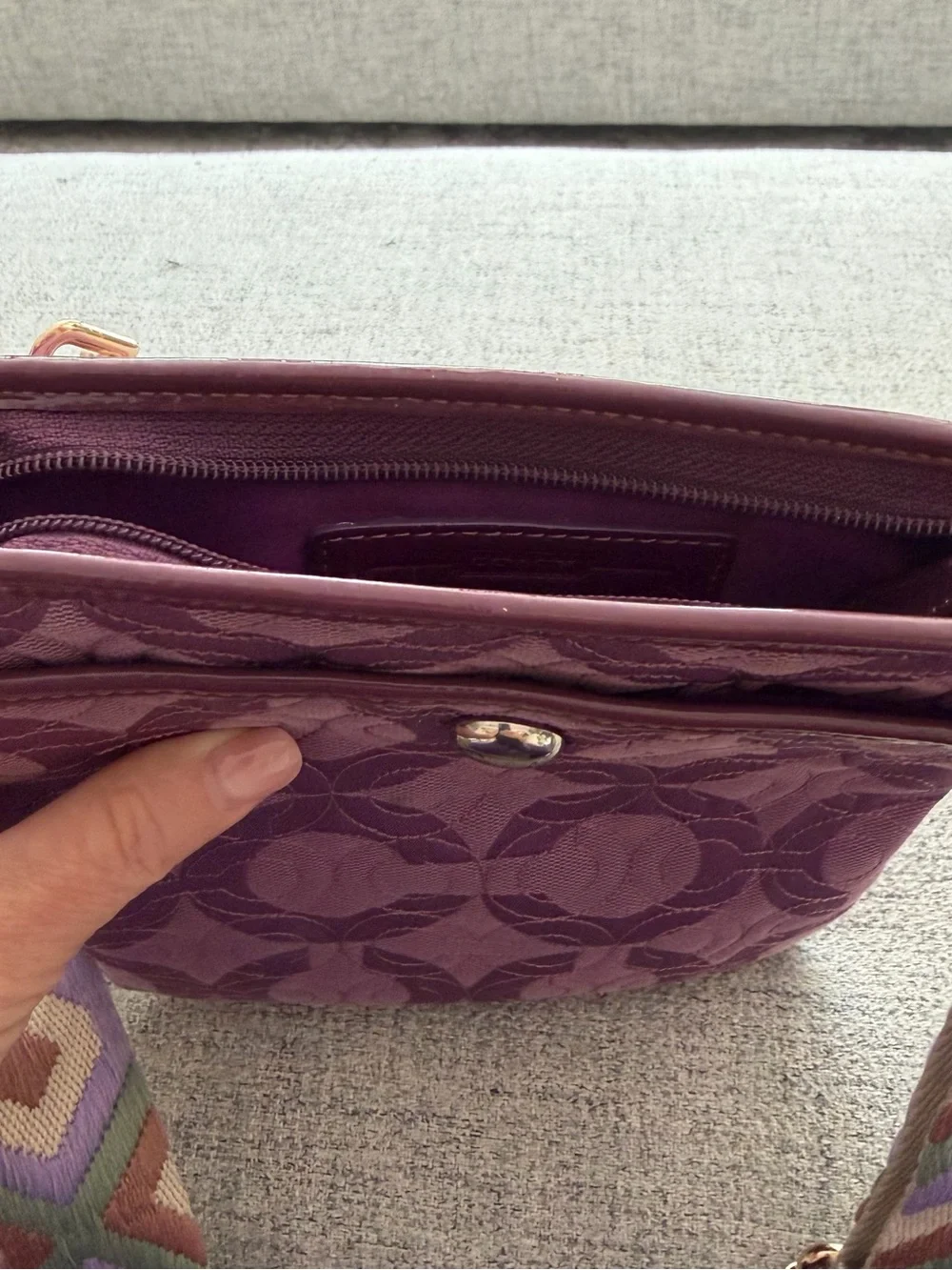 Coach Purple Crossbody with Patterned Strap